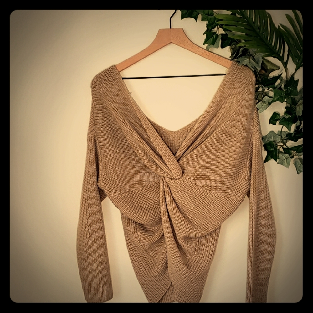 V Neck Back Knotted Sweater